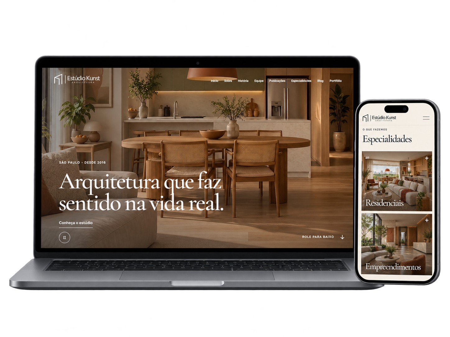 Apresentação do site Estúdio Kunst em computador e celular
