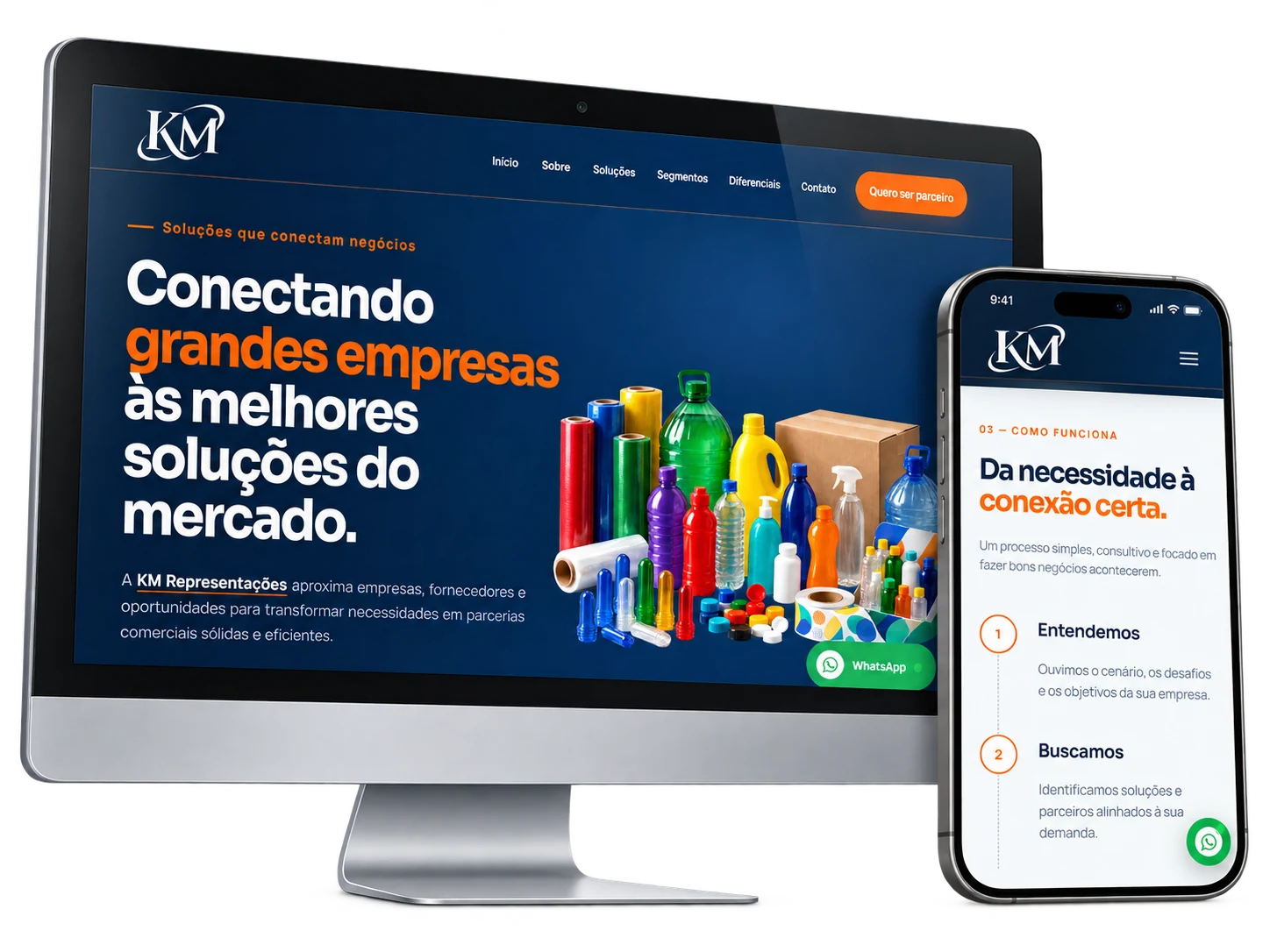 Site da KM Representações em computador e celular
