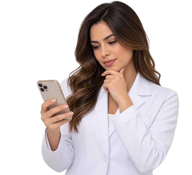 Nutricionista consultando informações no celular
